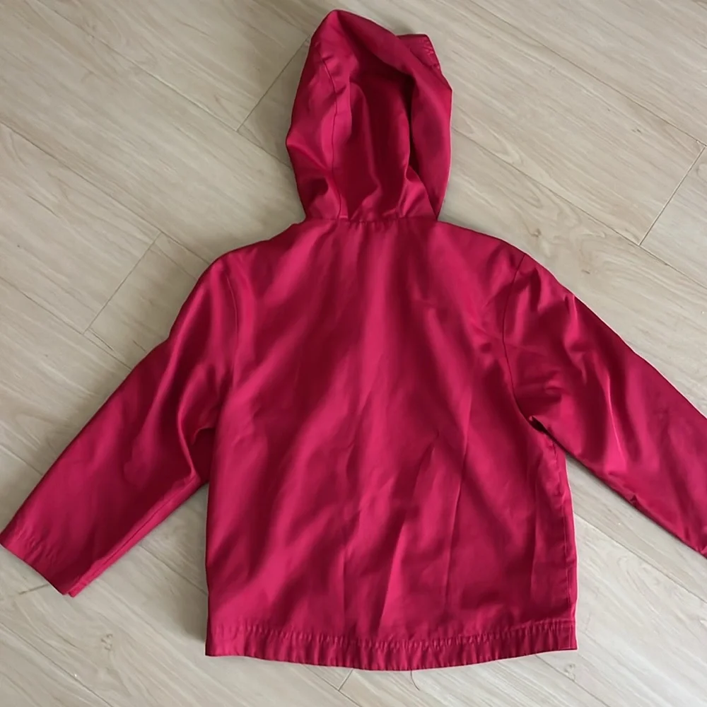 BOYS LINED RED HOODED JACKET WINDBREAKER RAISED COLLAR SZ S (4-5)